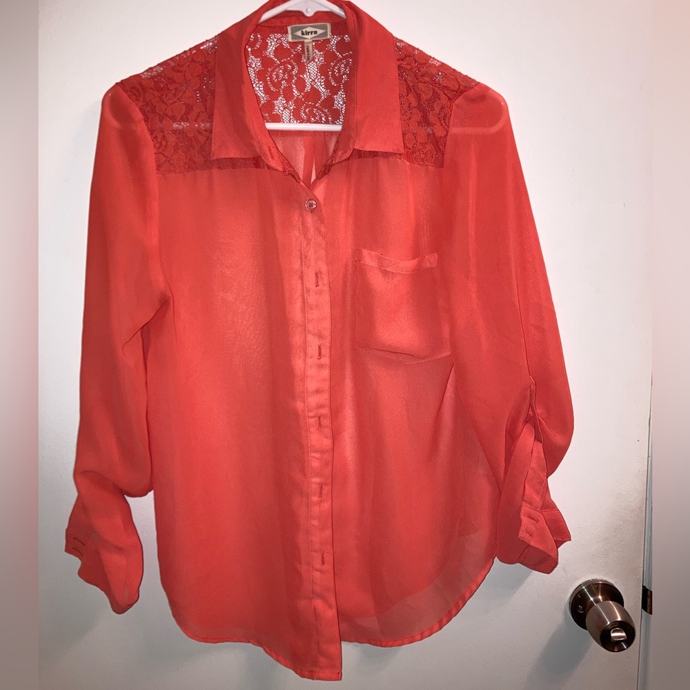 Kirra sheer button down shirt